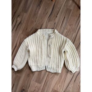 Anthropologie Little Lies Cream Chunky Knit Balloon Sleeve Cardigan Size S